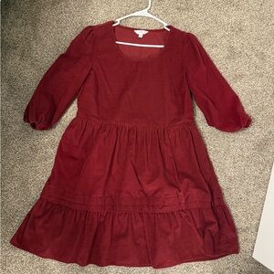Time and Tru Burgundy Long Sleeve Corduroy Dress